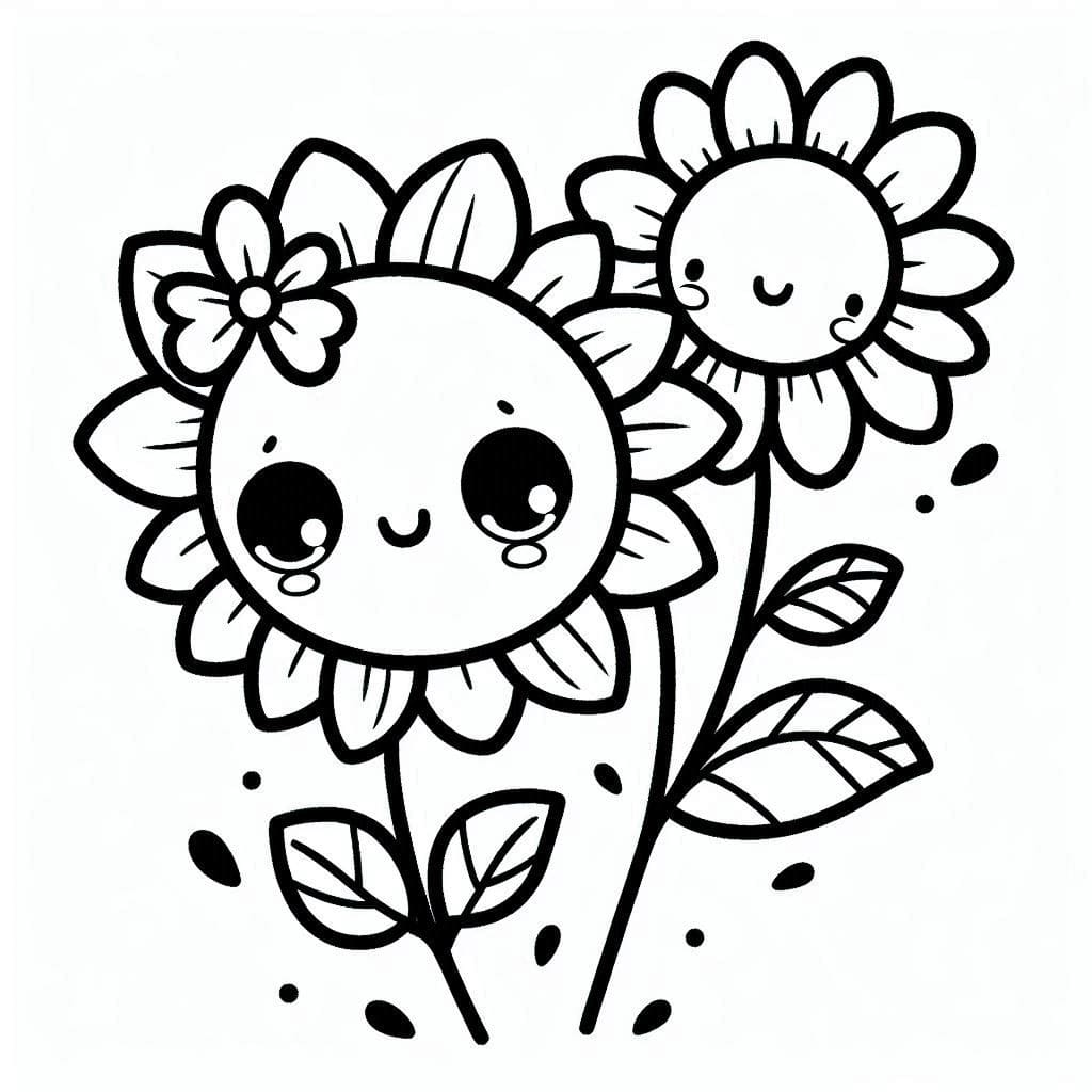 Desenho de um Girassol Muito Fofo para Colorir e Pintar