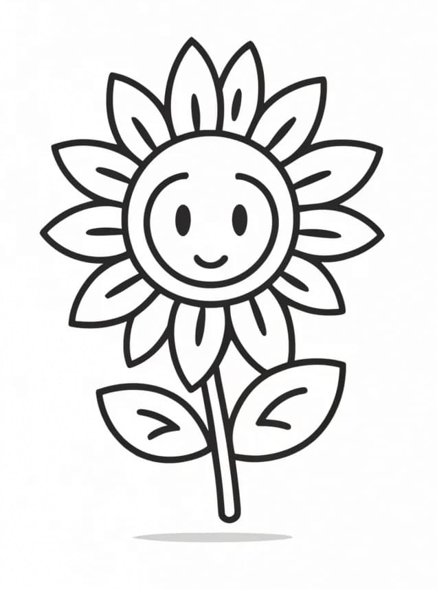 Desenho de um Girassol Sorridente para Colorir e Pintar