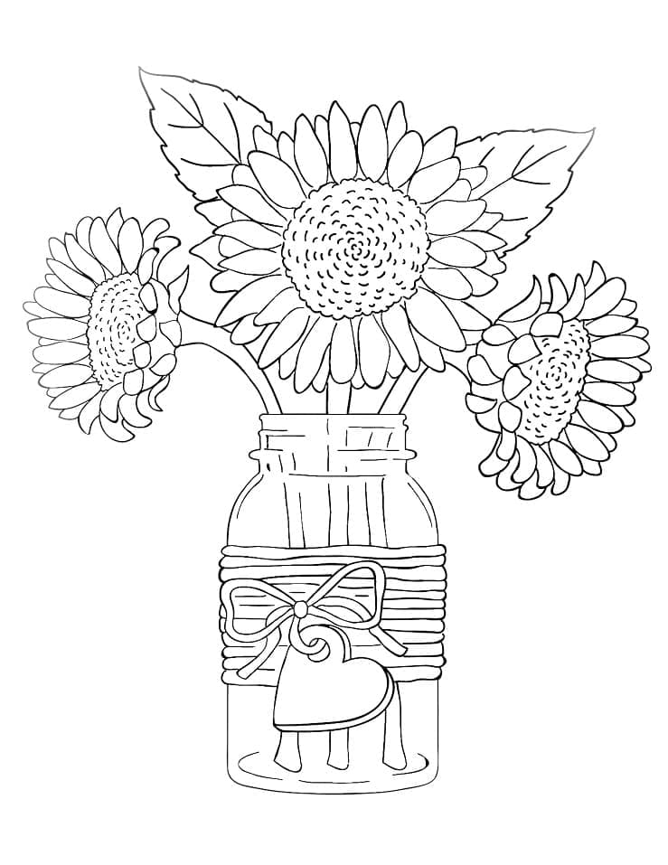 Desenho de Vaso de Girassóis para Colorir e Pintar