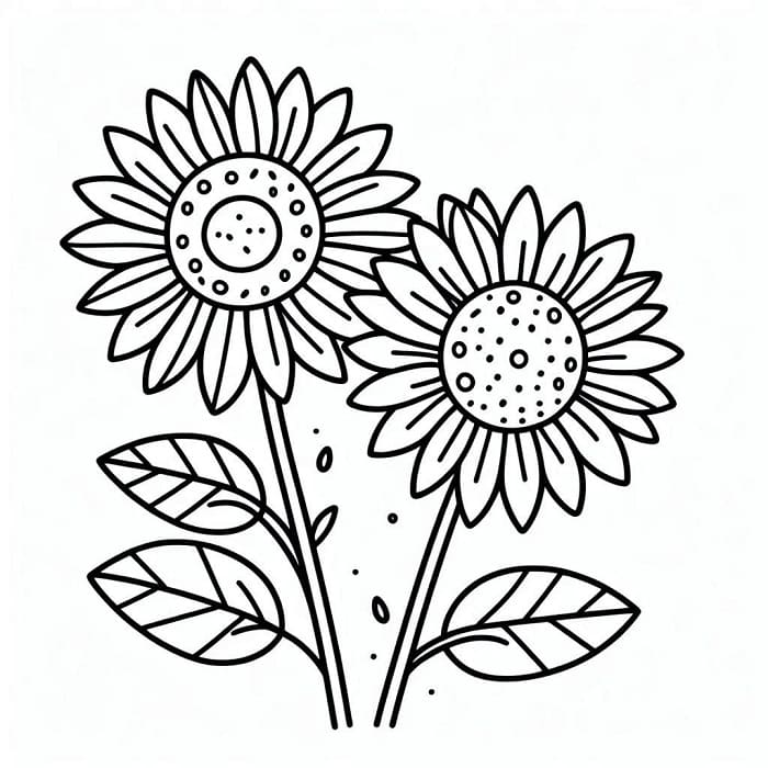 Desenho Dois Girassóis para Colorir e Pintar