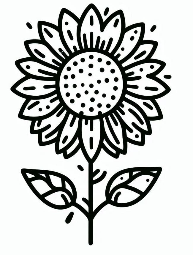 Desenho Girassol Único para Colorir e Pintar