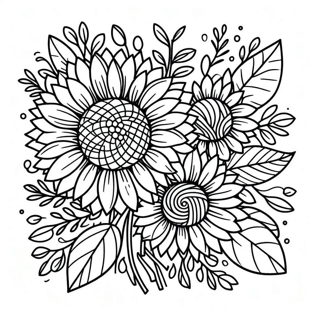 Desenho Lindos Girassóis para Colorir e Pintar