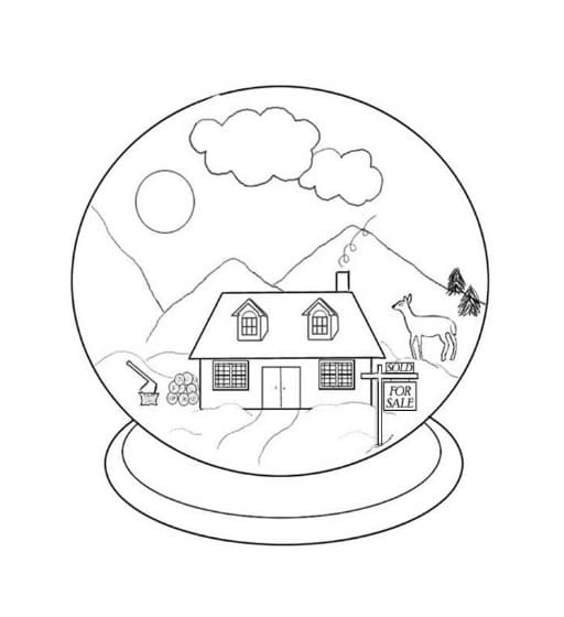 Desenho de Globo de Neve com Árvore para Colorir e Pintar