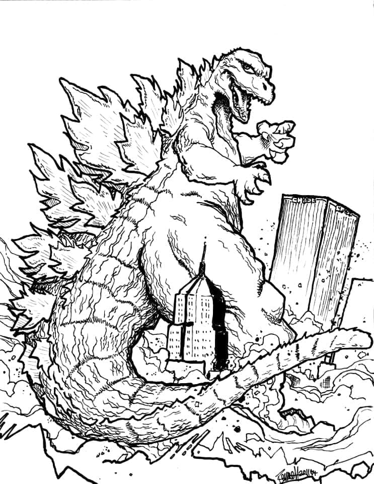 Desenho de Foto de Godzilla para Colorir e Pintar