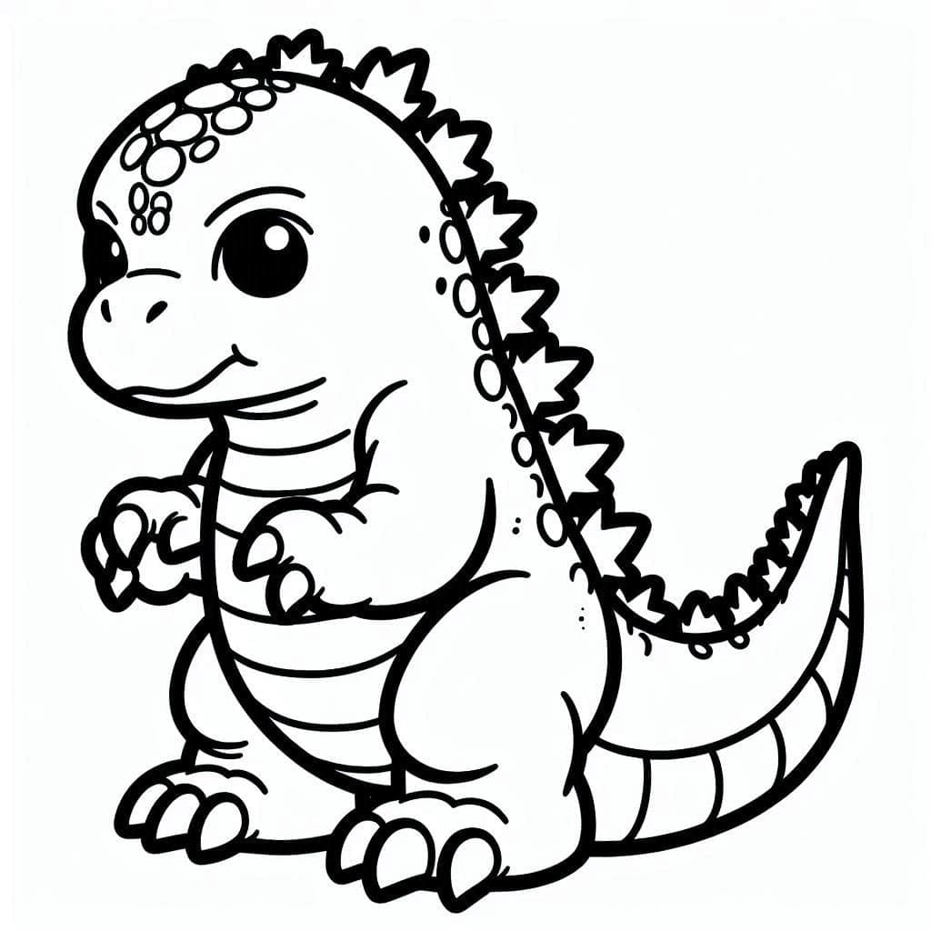 Desenho de Kawaii Godzilla para Colorir e Pintar