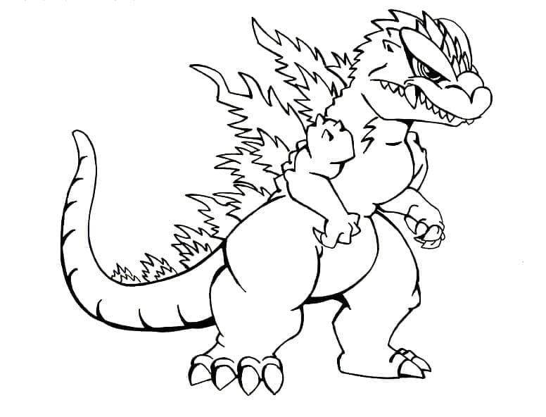 Desenho de Godzilla de Desenho Animado para Colorir e Pintar