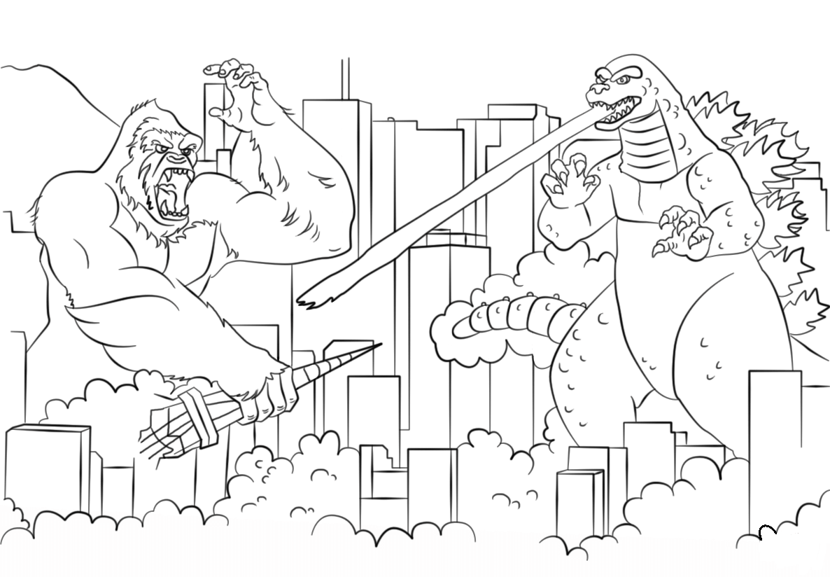 Desenho de Godzilla Vs King Kong para Colorir e Pintar