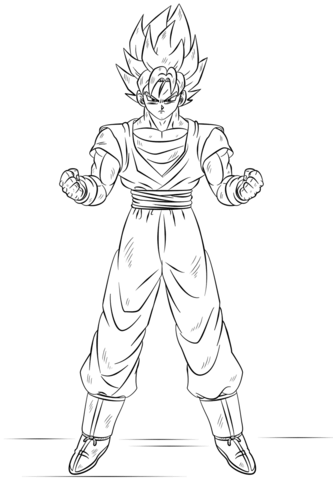 Colorir Desenho em Pdf do Goku Super Saiyan e Pintar
