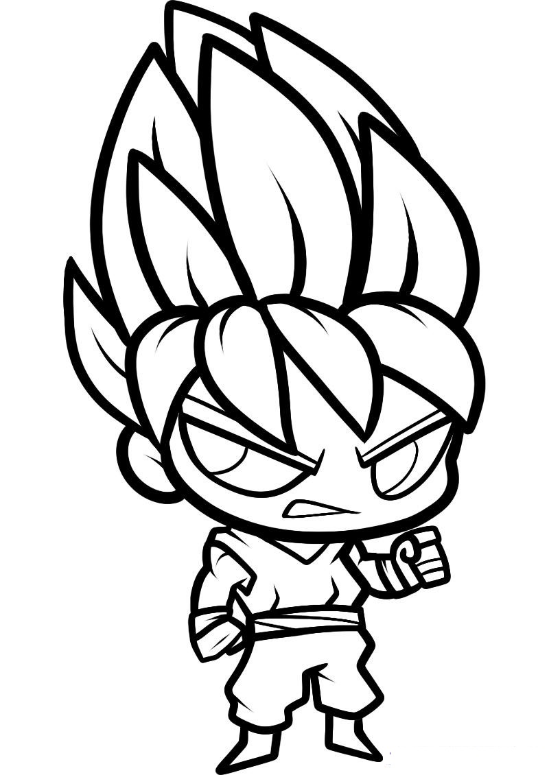 Desenho Chibi de Goku Super Saiyan para Pintar Grátis