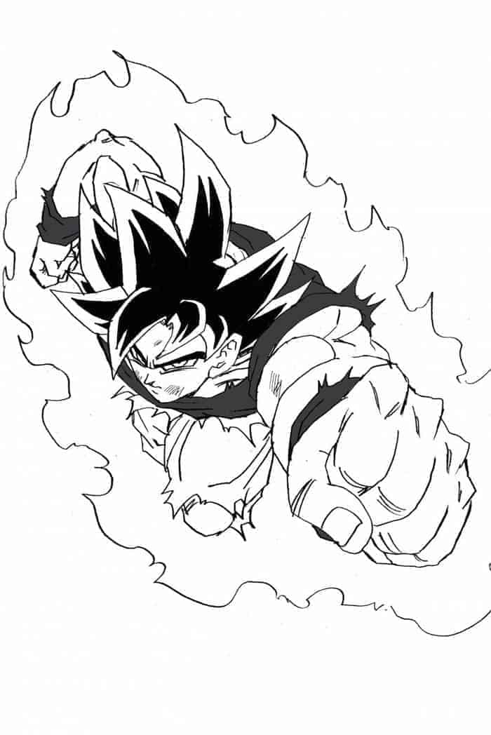 Desenho de Goku Instinto Superior Atacando para Colorir e Pintar