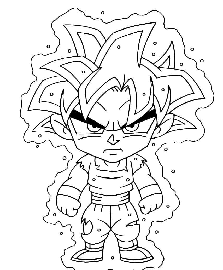 Desenho de Goku Instinto Superior Chibi para Colorir e Pintar