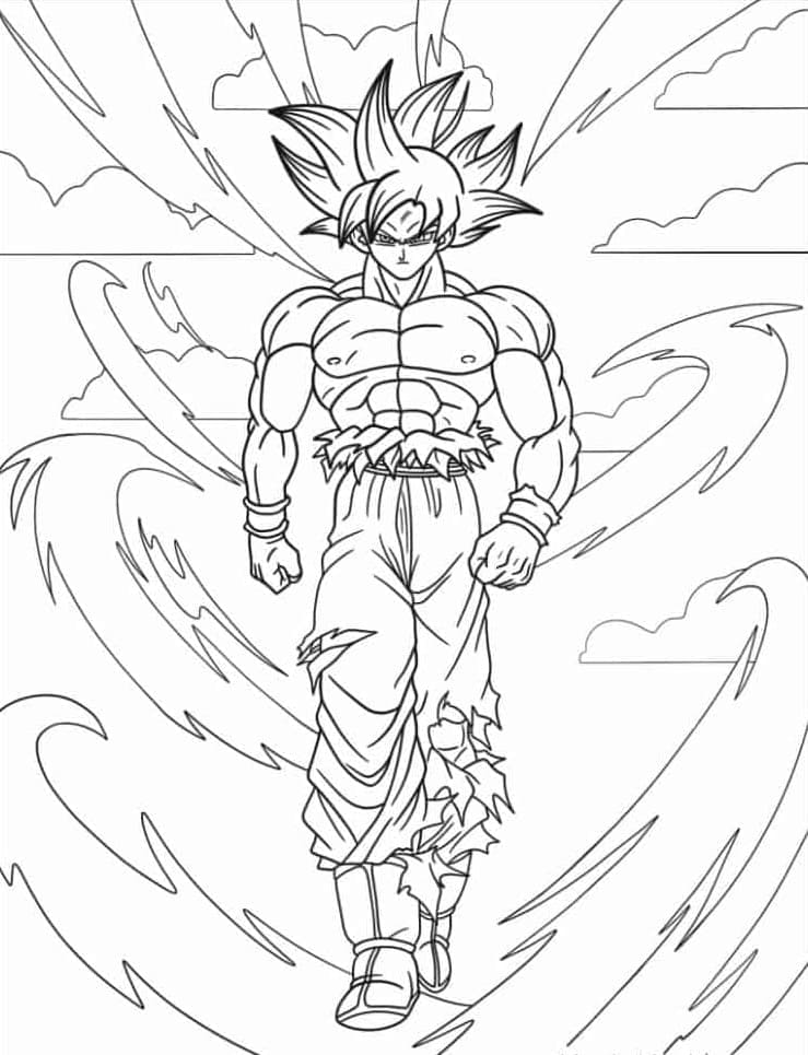 Desenho de Goku Instinto Superior Forte para Colorir e Pintar