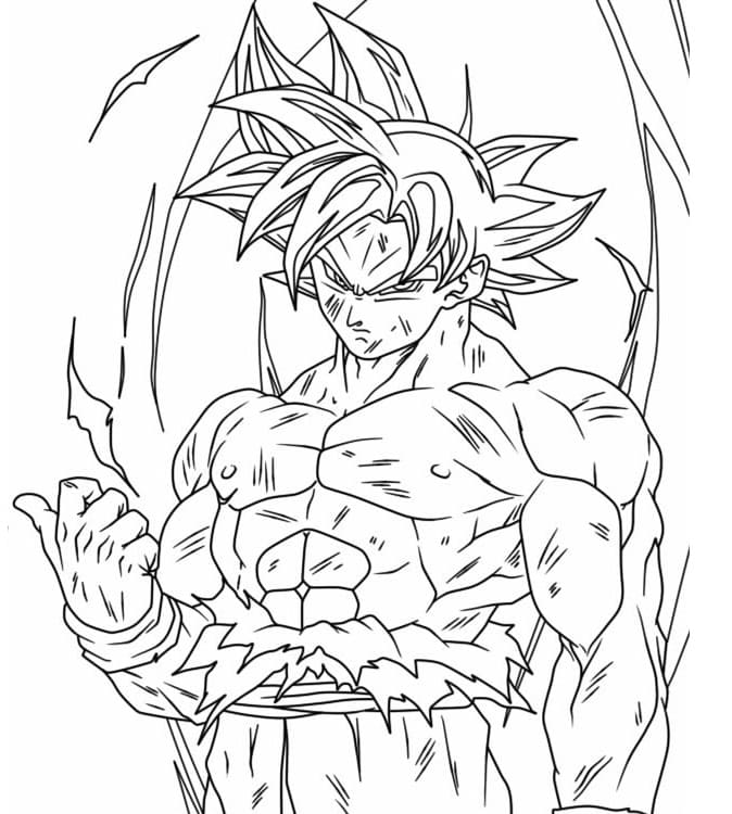 Desenho de Goku Instinto Superior Irritado para Colorir e Pintar