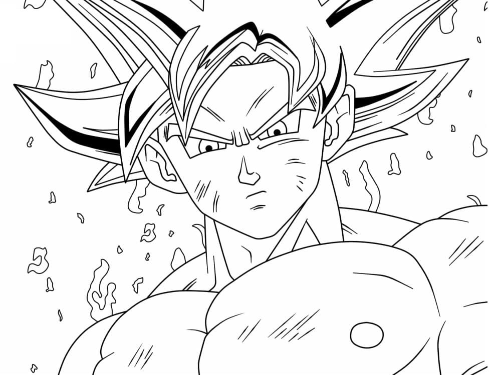 Desenho de Goku Instinto Superior Sério para Colorir e Pintar
