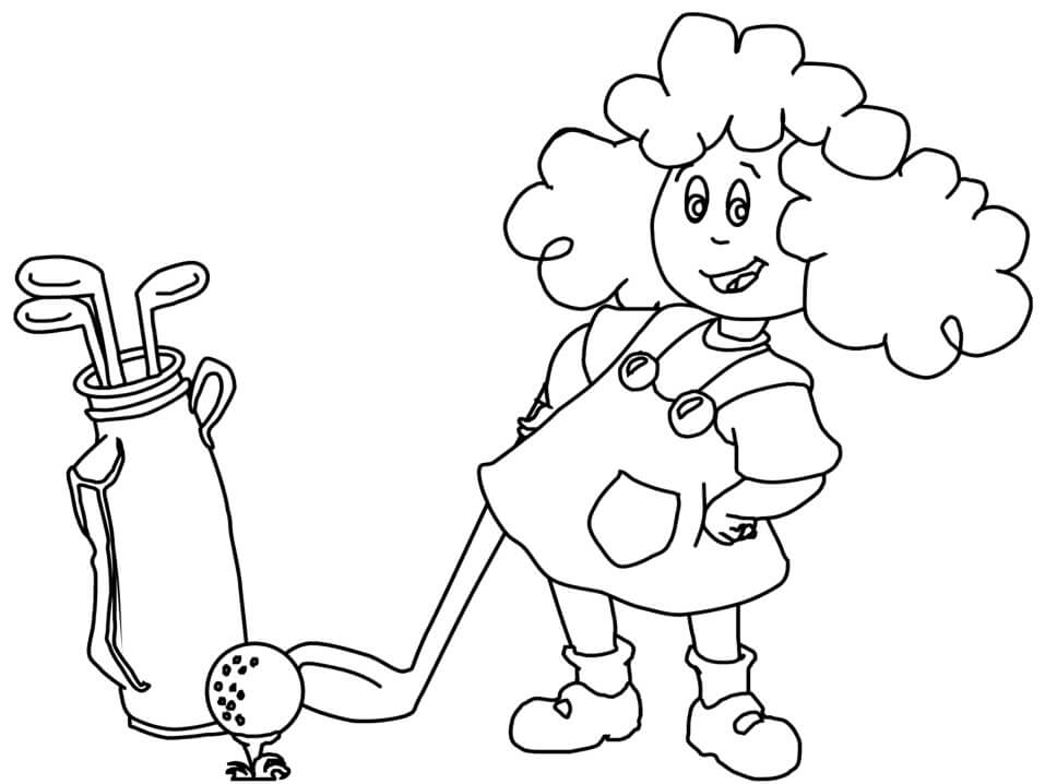 Desenho de Criança Jogando Golfe na Escola para Colorir e Pintar