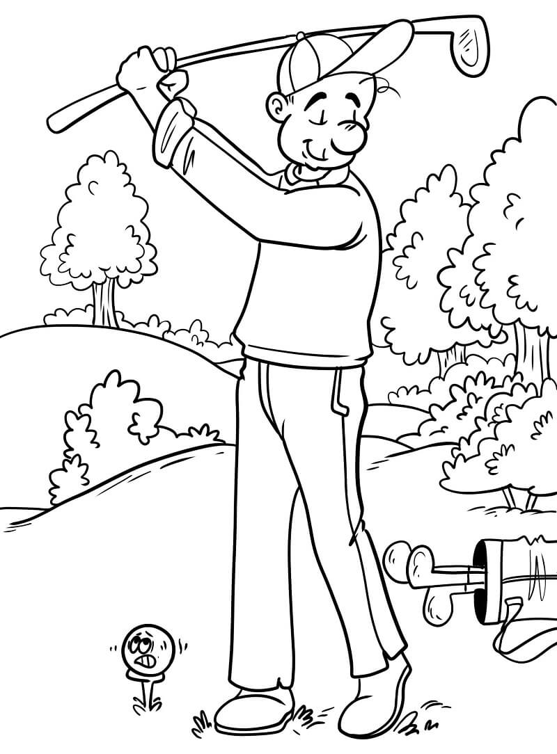Desenho de Homem Jogador Profissional de Golfe para Colorir e Pintar