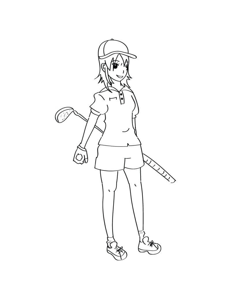 Desenho de Mulher Jogando Golfe para Colorir A4 e Pintar