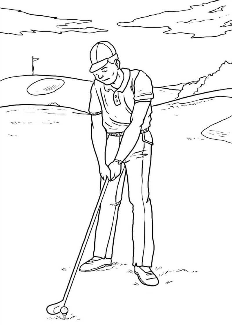 Desenho Pdf de Homem Jogando Golfe para Colorir e Pintar