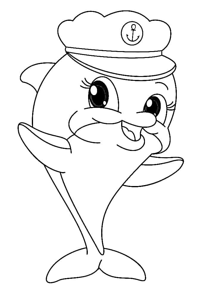 Desenho de Golfinho Kawaii para Colorir e Pintar