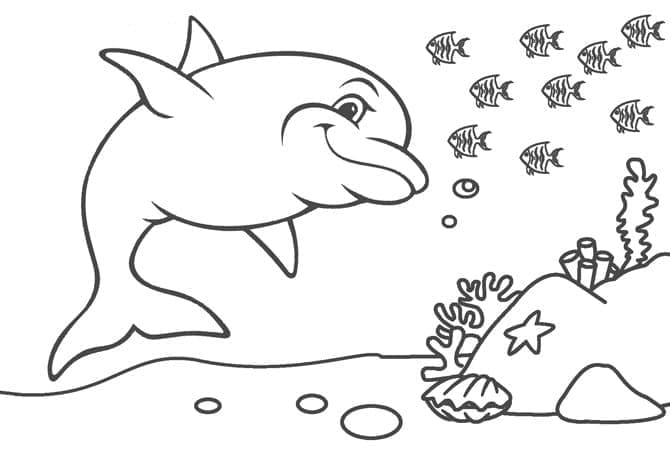 Desenho de um Golfinho Feliz para Colorir e Pintar