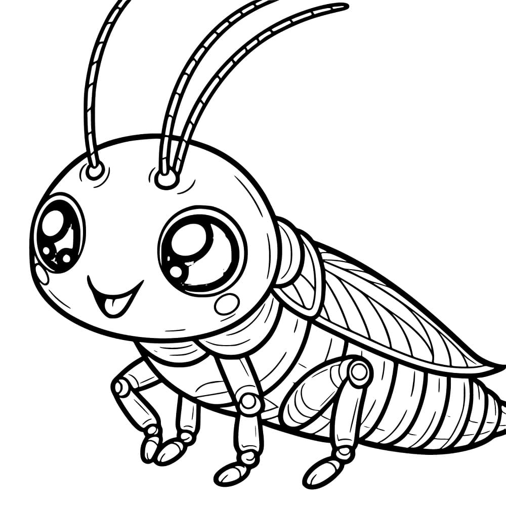 Desenho de Grilo Fofo para Colorir e Pintar