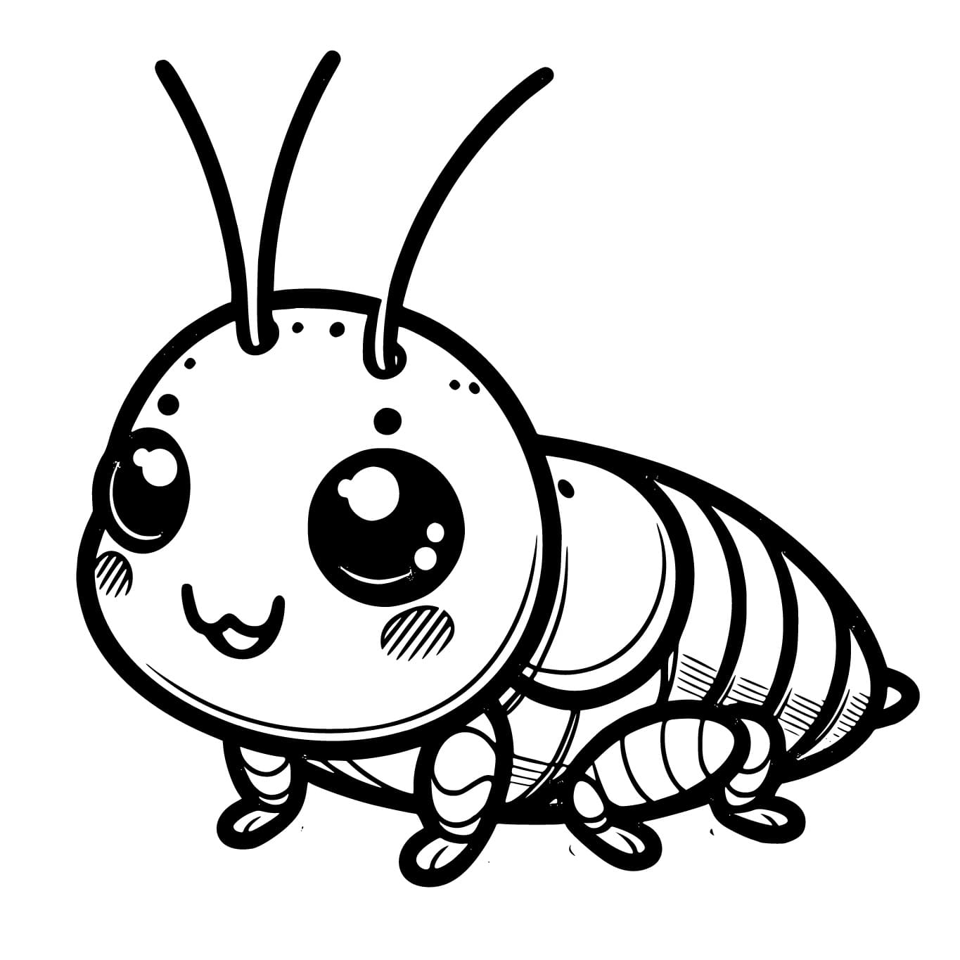 Desenho de Grilo Kawaii para Colorir e Pintar