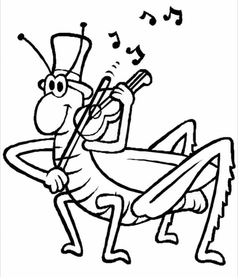 Desenho de um Grilo Feliz Tocando Violino para Colorir e Pintar