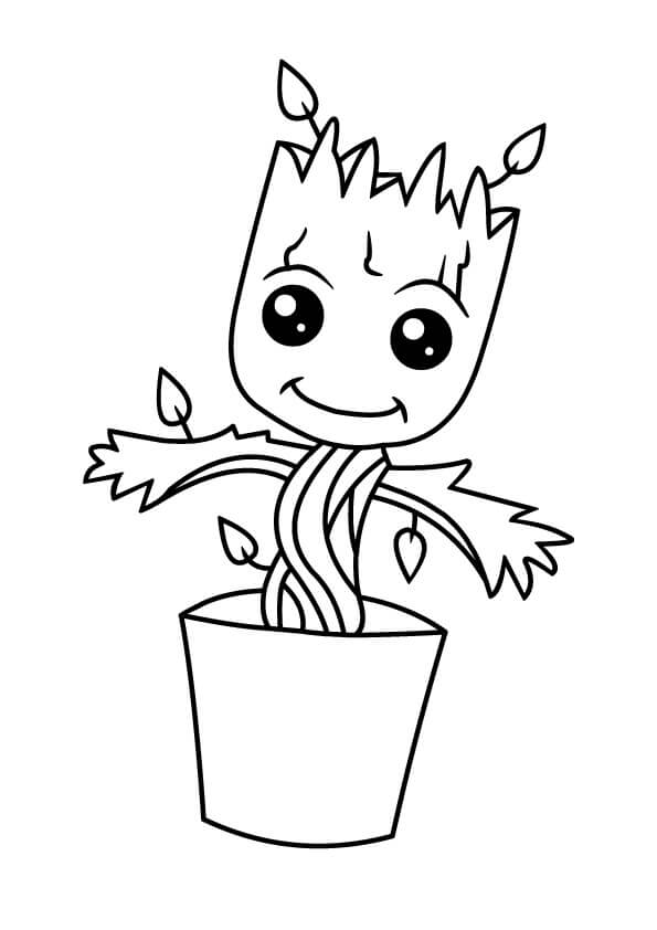 Desenho de Bebê Groot Simples para Colorir Pdf e Pintar