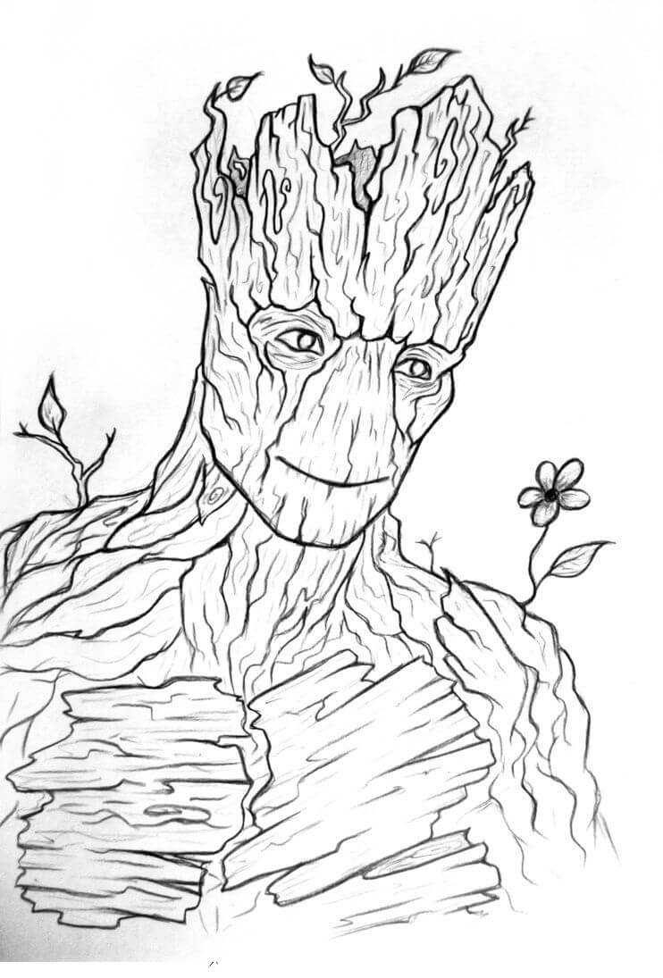 Desenho de Groot em Combatê para Colorir e Pintar
