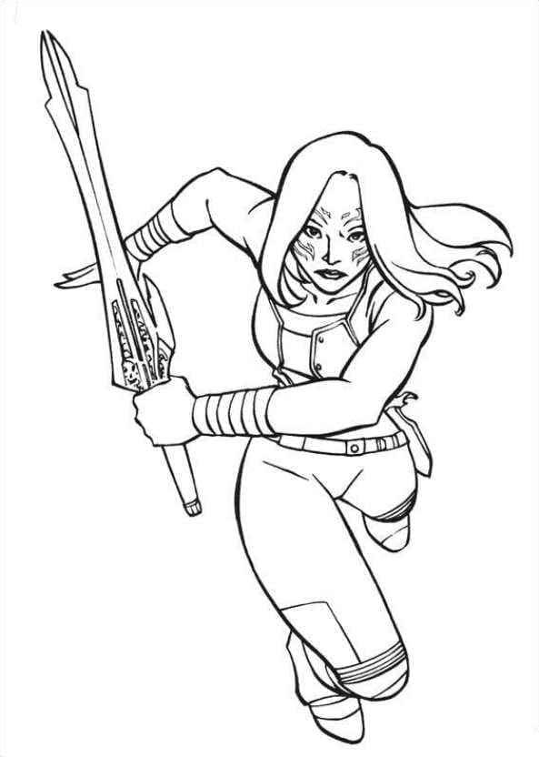 Desenho de Gamora Corrê para a Luta para Colorir e Pintar