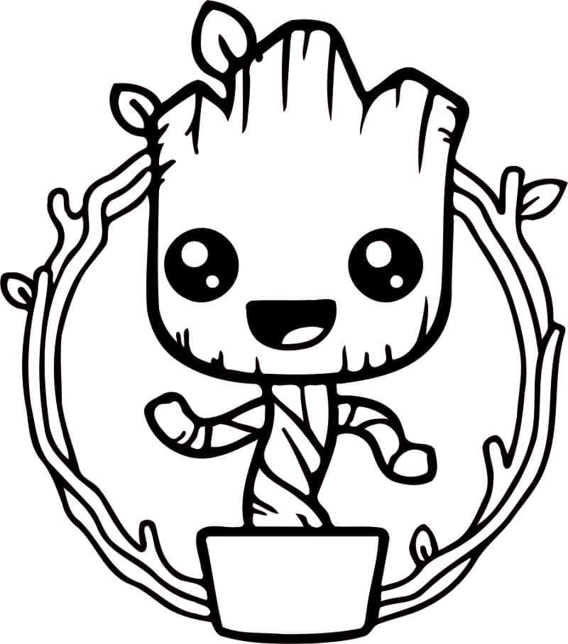 Desenho de Kawaii Groot para Colorir e Pintar
