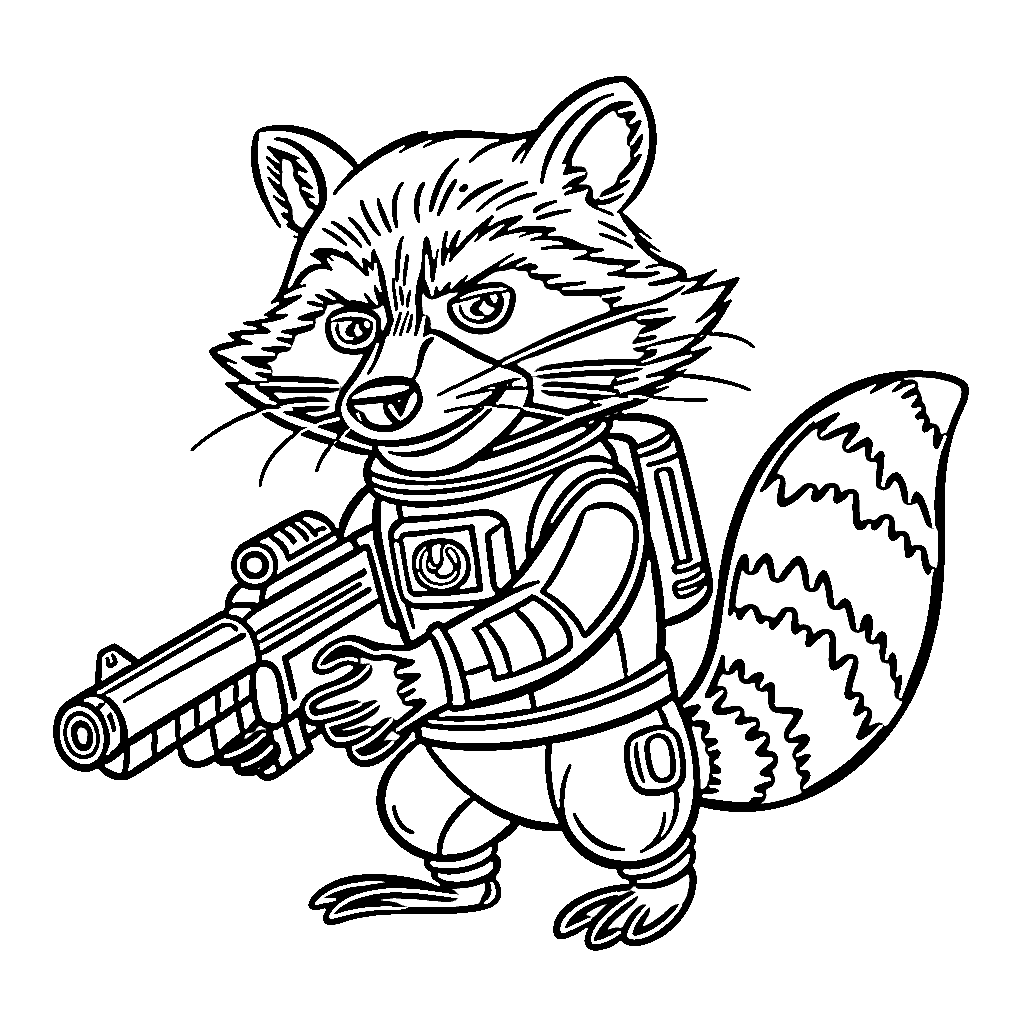 Desenho de Rocket Raccoon Segurá Armá para Colorir e Pintar