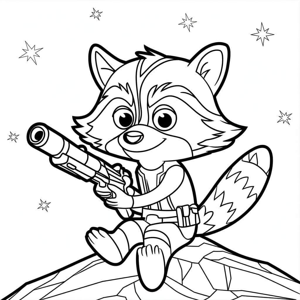 Desenho de Sorriso de Guaxinim Foguete para Colorir e Pintar