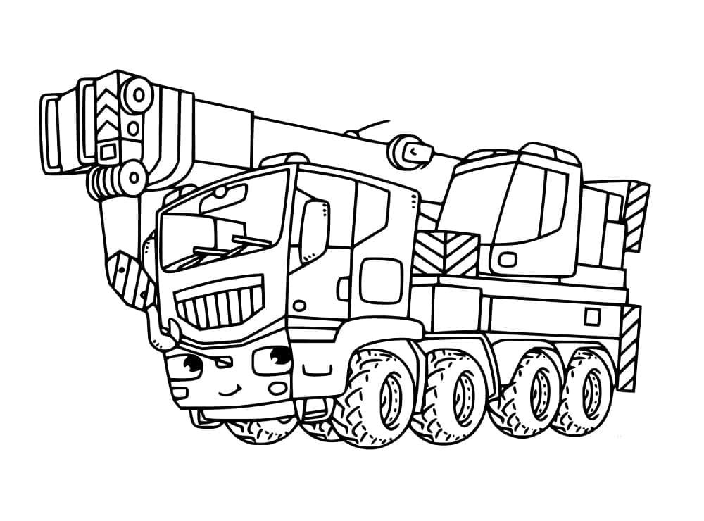 Desenho de Lindo Caminhão Guindaste para Colorir e Pintar