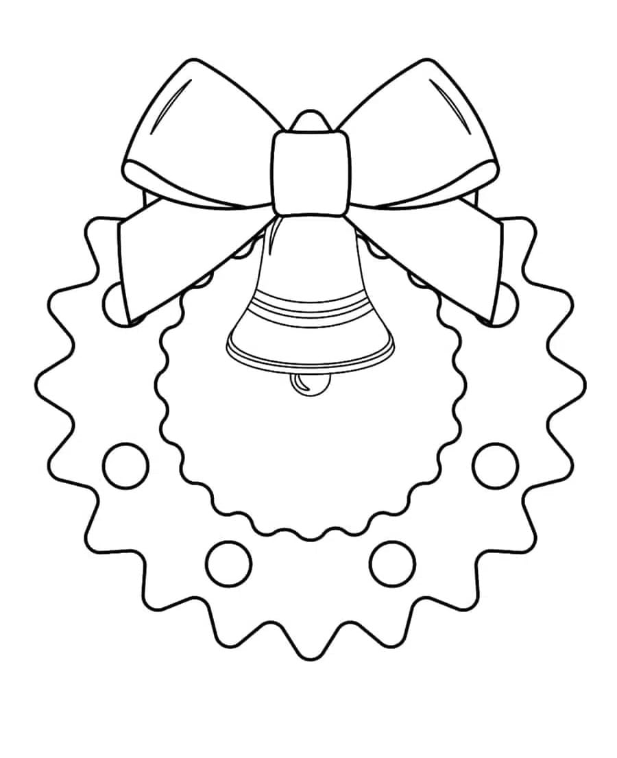 Desenho de Guirlanda de Natal 2025 com Sino para Colorir e Pintar