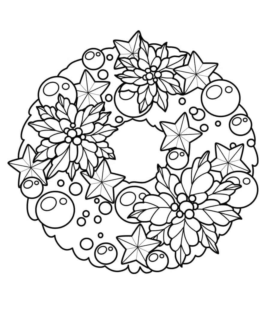 Desenho de Guirlanda de Natal Imprimivel para Crianças para Colorir e Pintar