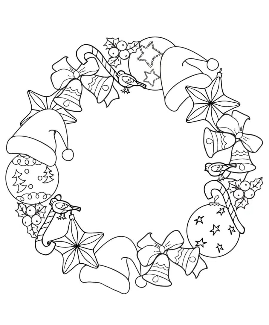 Desenho de Guirlanda de Natal para Crianças de 3 Ano para Colorir e Pintar