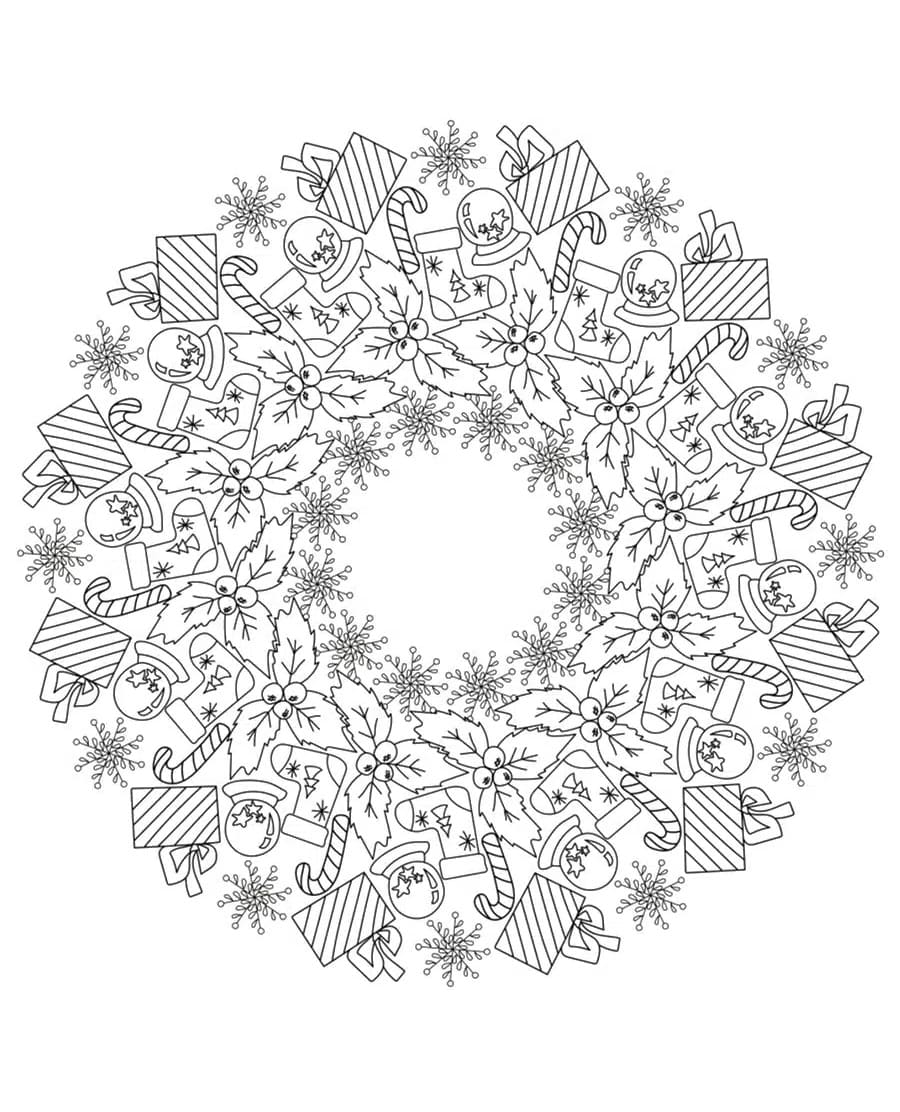 Desenho de Guirlanda de Natal para Crianças de 4 Ano para Colorir e Pintar