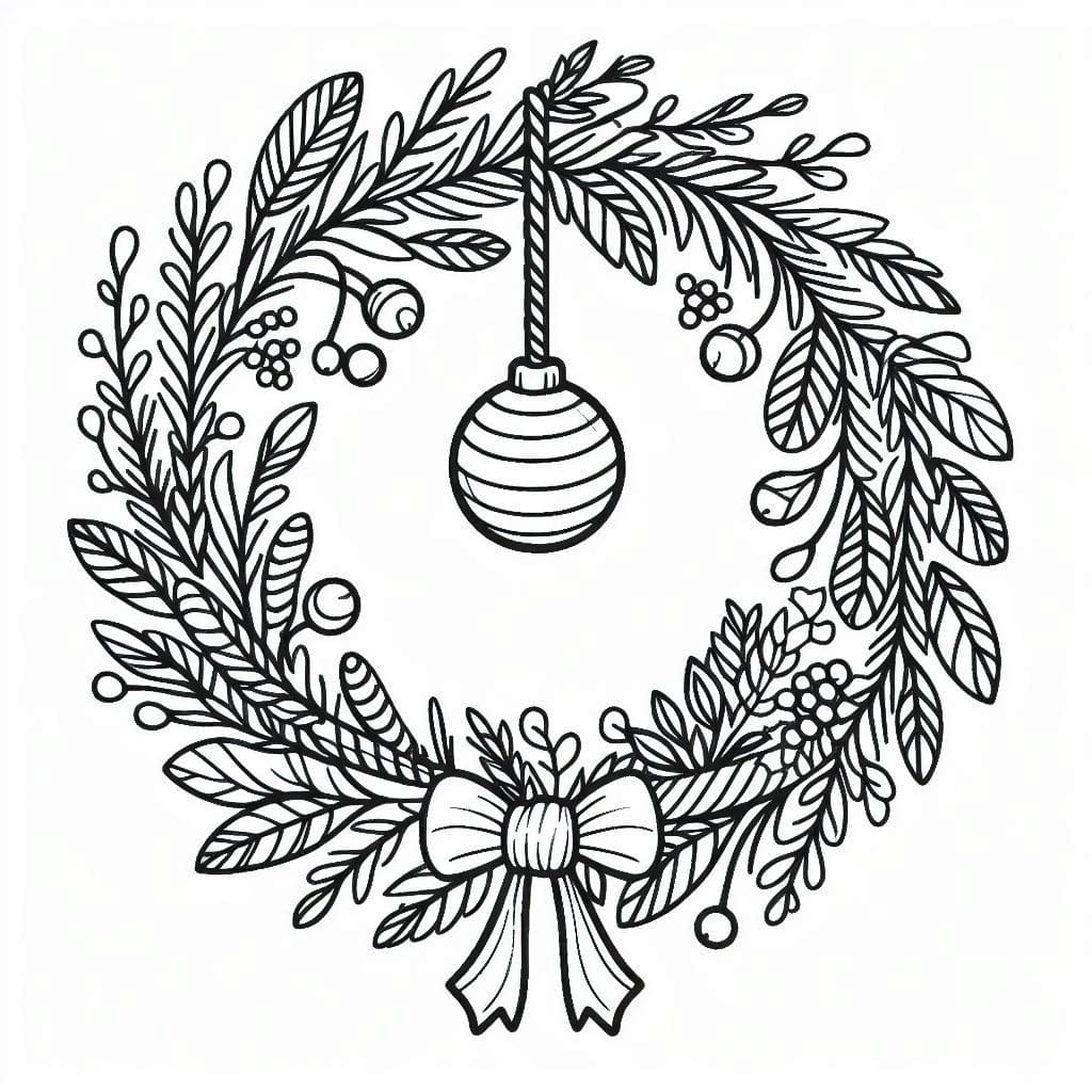 Desenho de Guirlanda de Natal para Crianças para Colorir e Pintar