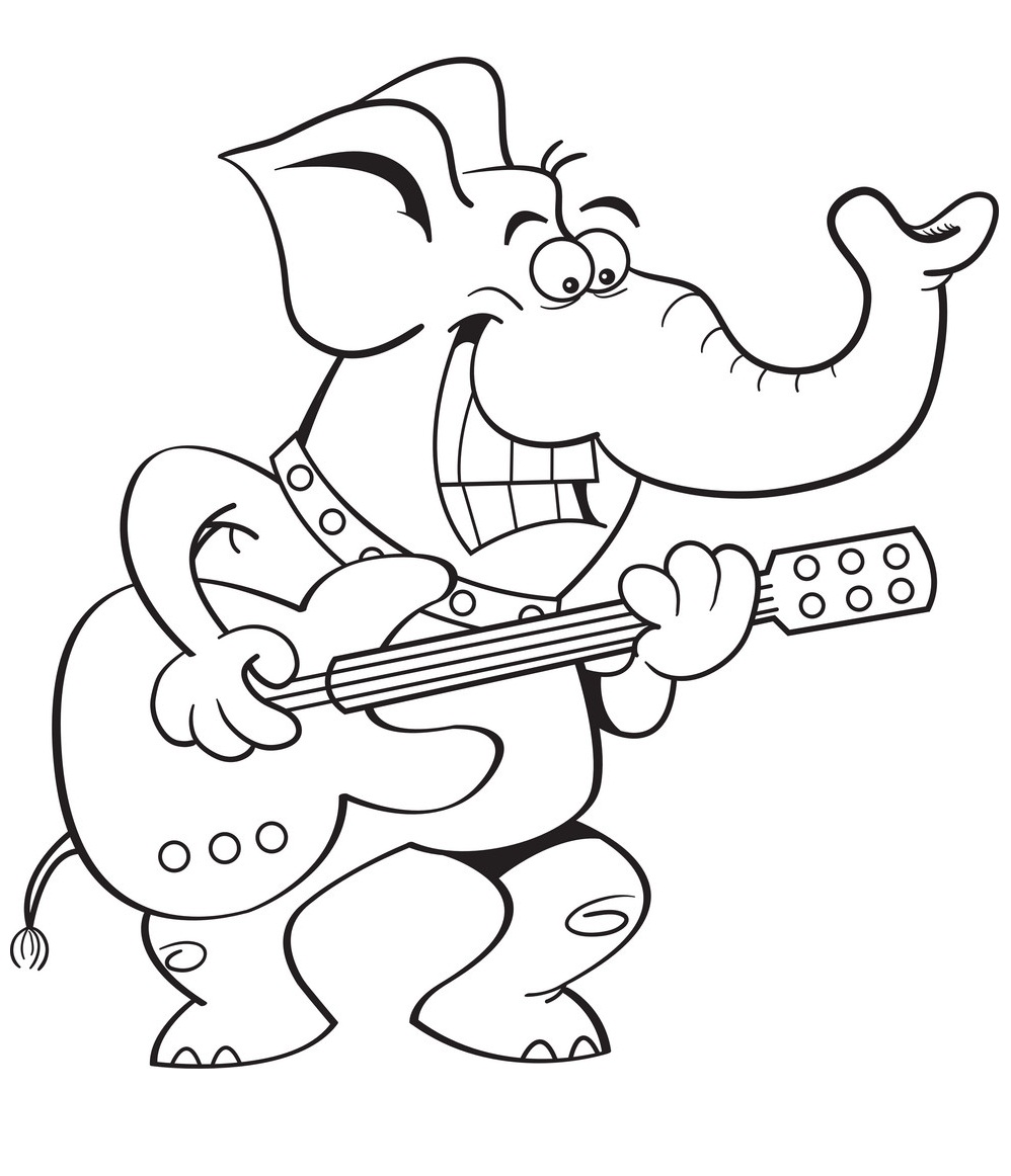 1573181497 Cartoon Elephant Playing a Guitar Vector 6572603 e Pintar