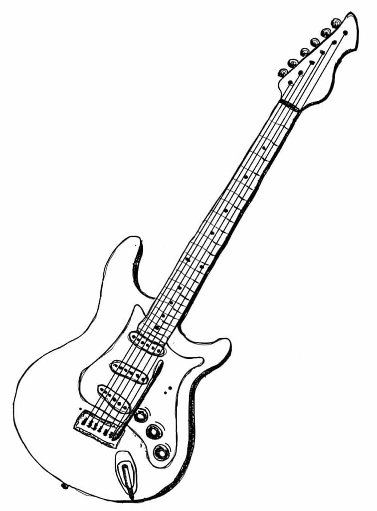 Desenho de Bela Guitarra Elétrica para Colorir e Pintar