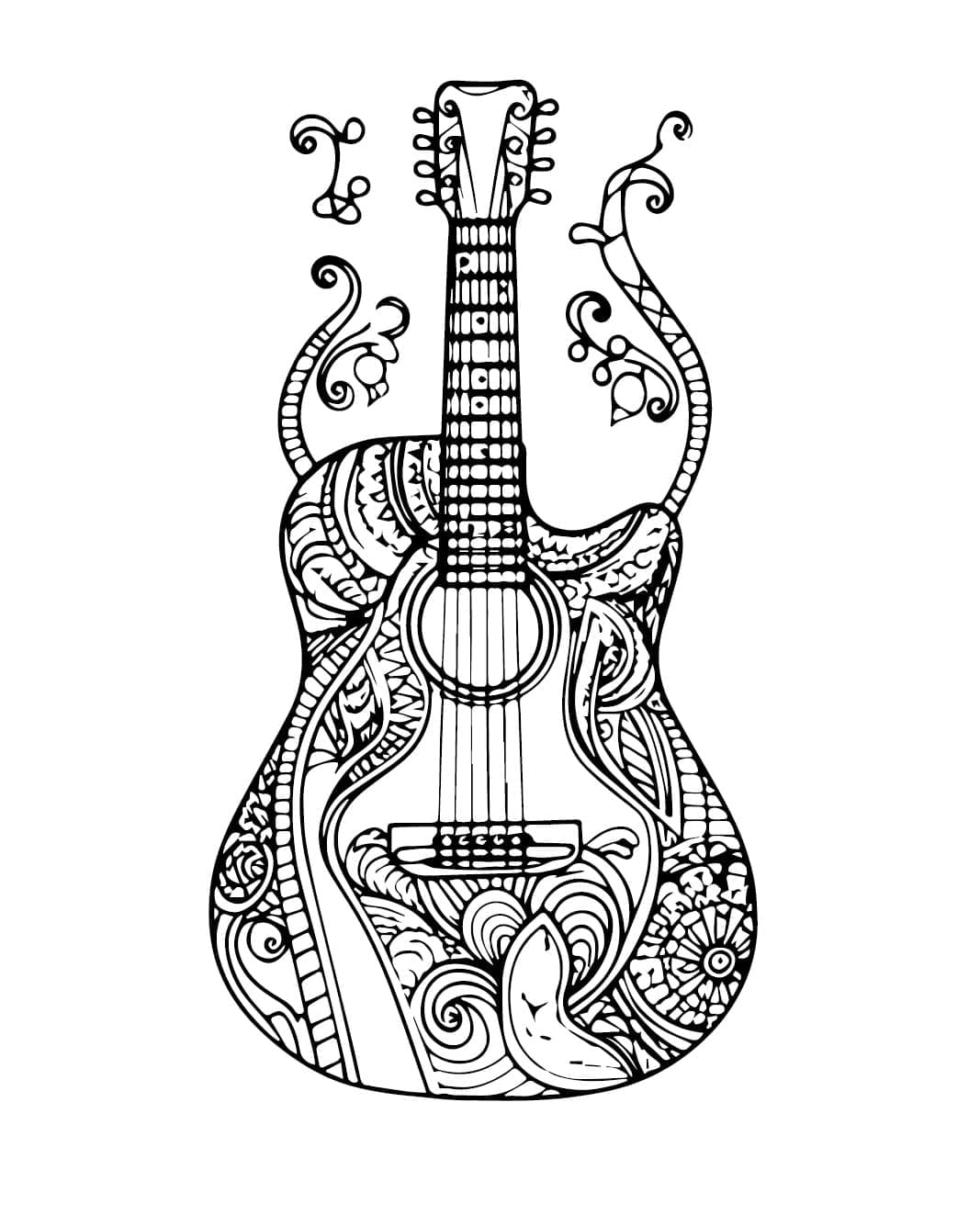 Desenho de Guitarra Grátis para Adultos para Colorir e Pintar