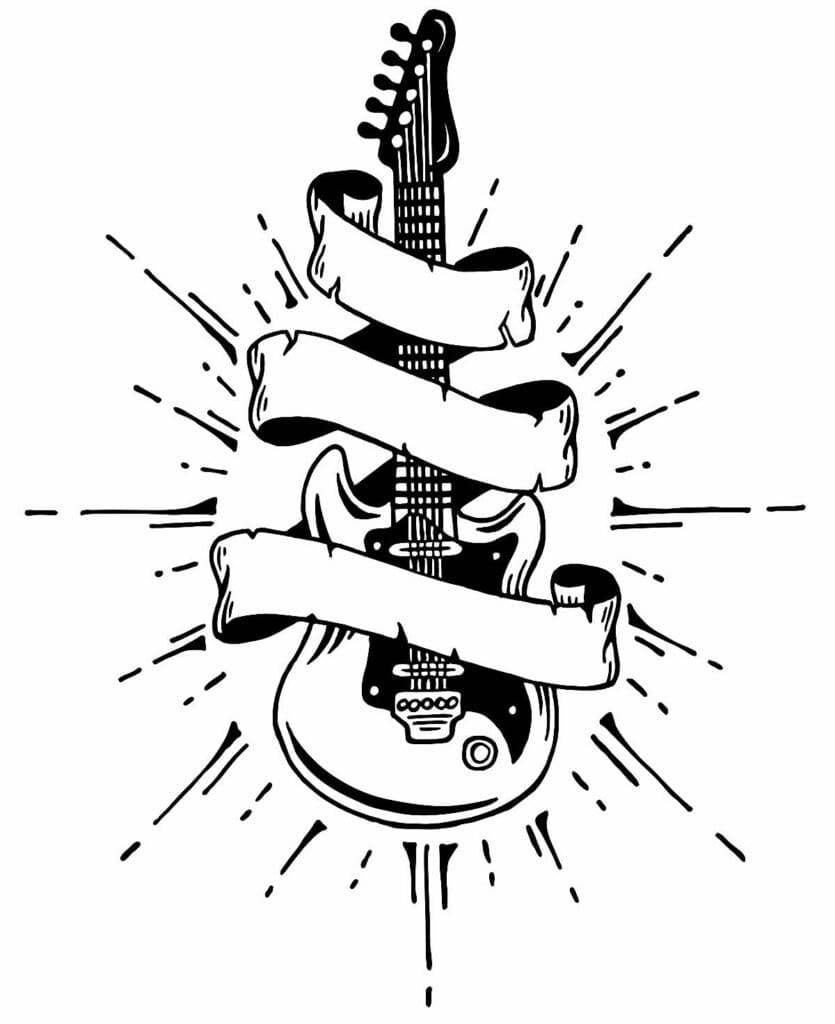 Desenho de Guitarra Imprimivel para Crianças para Colorir e Pintar