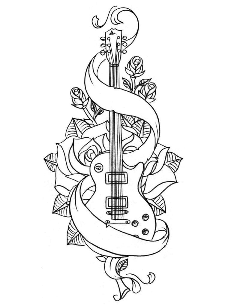 Desenho de Guitarra Muito Bonita para Colorir e Pintar