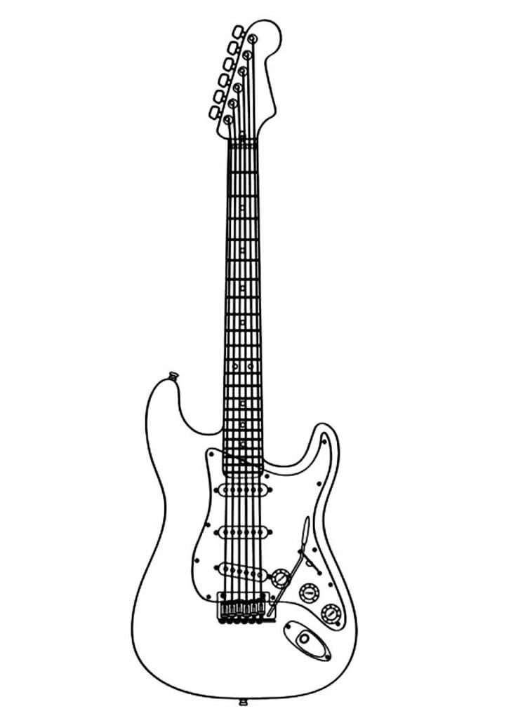 Desenho de uma Bela Guitarra Elétrica para Colorir e Pintar