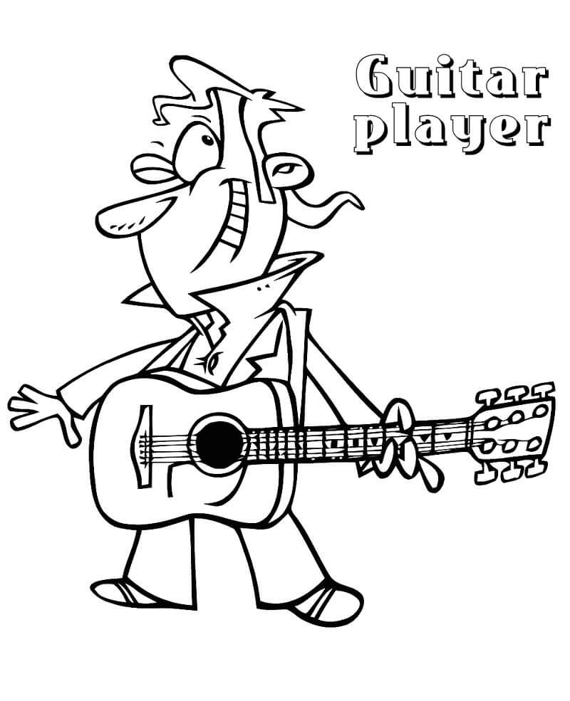 Desenho de Menino Guitarrista para Colorir e Pintar