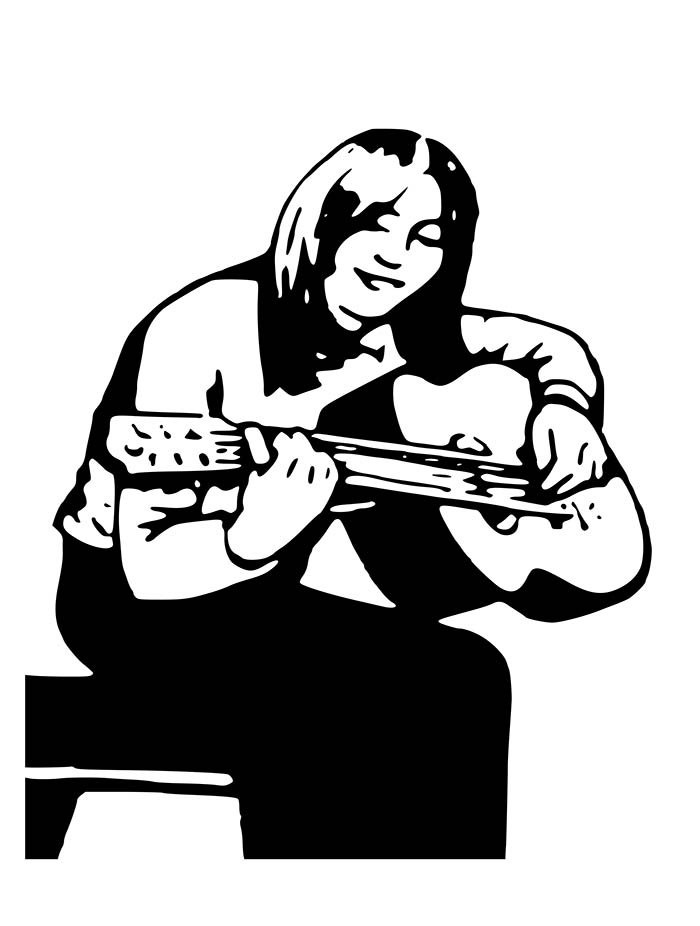Desenho Realista de Garota Tocando Violão para Pintar