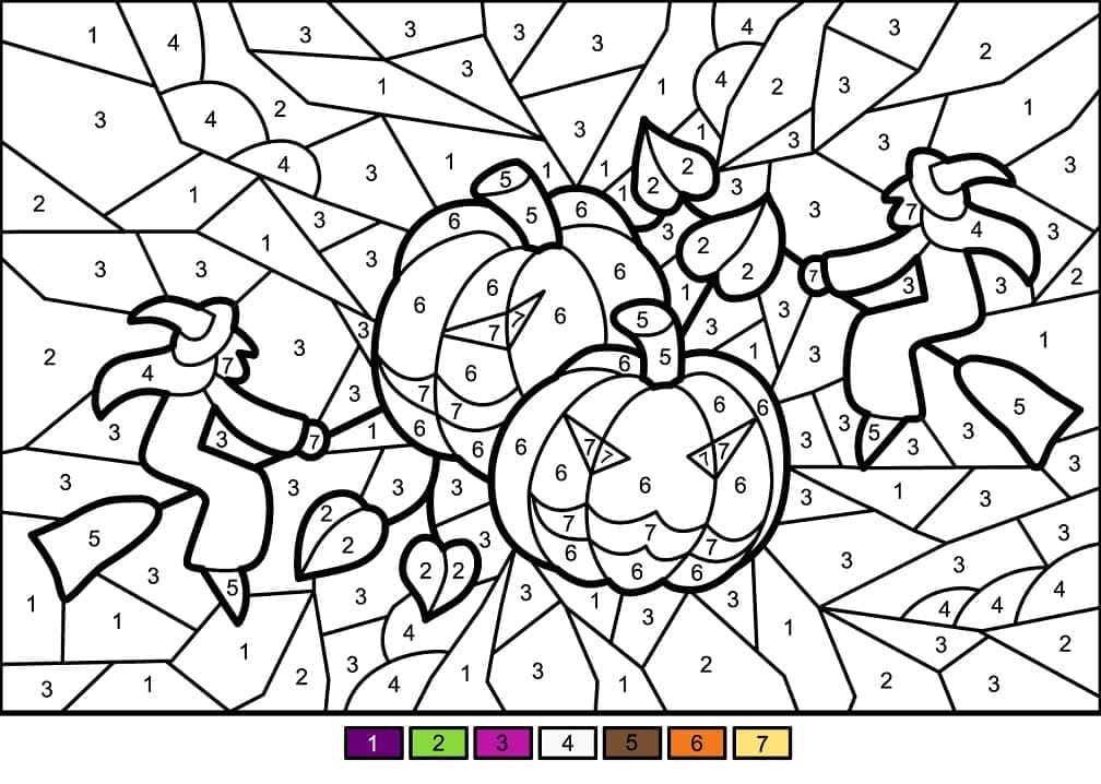 Abóboras de Halloween Colorir por Número e Pintar