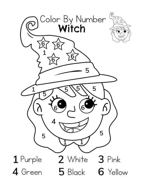Bruxa Fofa Colorir por Número e Pintar