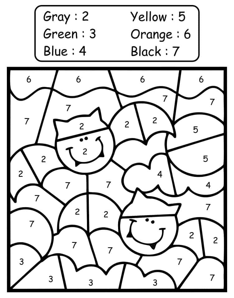 Morcegos de Halloween Colorir por Número e Pintar